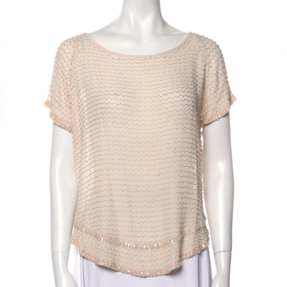 Parker Cream Silk Bateau Neckline Blouse with hand beaded embellishments